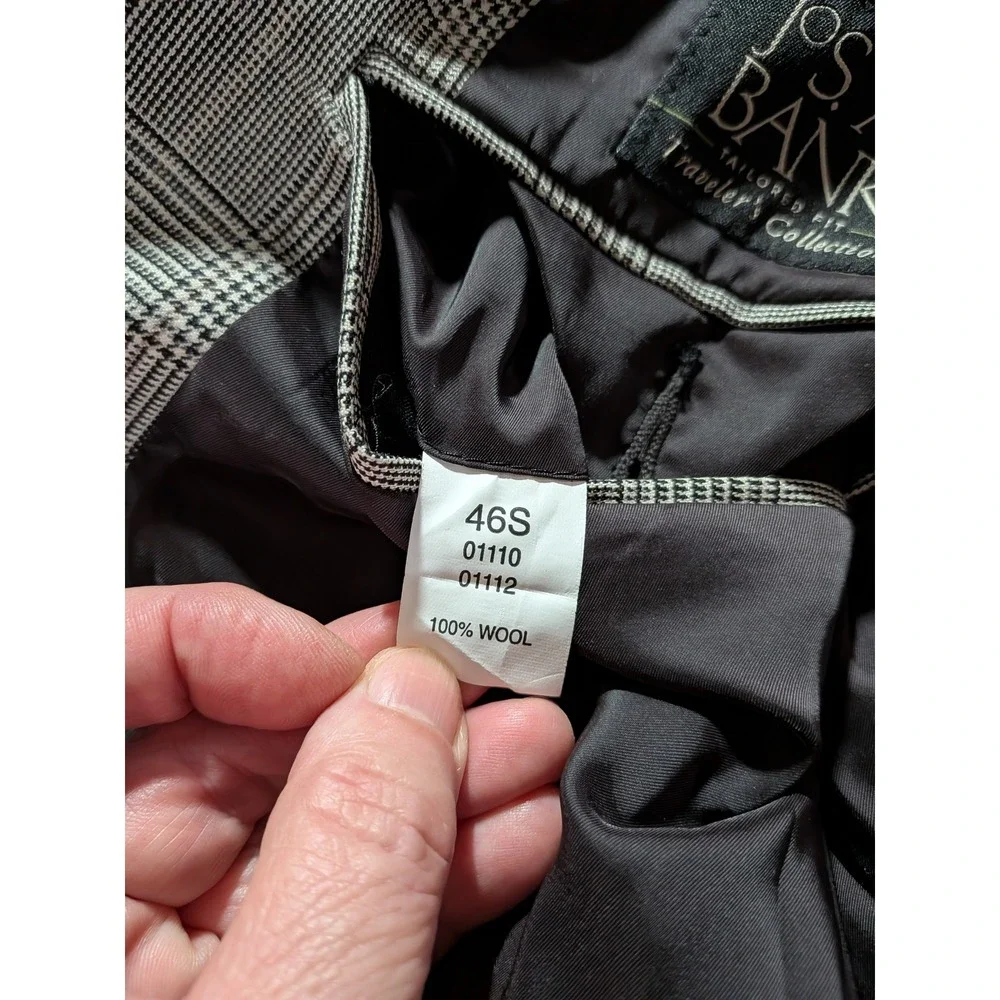 Jos. A. Bank Travelers Collection Mens 46S Grey Glen Plaid 100% Wool Blazer Coat